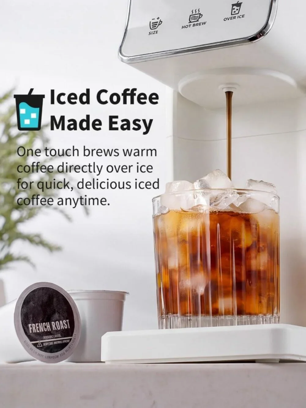 Single Serve Coffee Maker for K Cups & Ground Coffee, Hot & Iced Brew, White